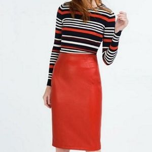 Zara Red Vegan Leather Pencil Skirt Medium
